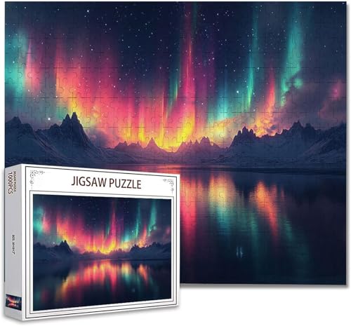 Puzzle 500 Teile Nordlicht Klassische Puzzle Erwachsene Holzpuzzle EIN Herausforderndes RäTsel Denken Trainieren Gehirn Stimulieren Compact Box Mit Poster, Puzzlespiele Die Ganze Familie 52x38cm Z-4 von Zhagynob