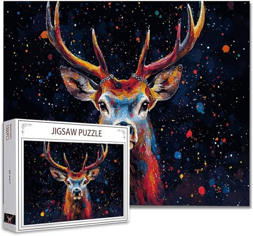 Puzzle 5000 Teile Farbiger Hirsch Puzzle Erwachsene Panorama Klassische Schwerpuzzle PäDagogisches Spiel Herausforderung Impossible Kunstpuzzle, Compact Box Mit Poster Geschenke für Frauen/MäNner I-6 von Zhagynob