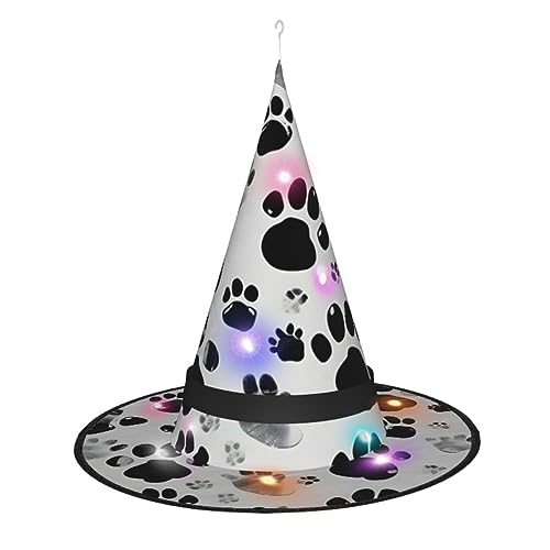 ZhanMg Hundepfotenmuster Spitzer Hexenhut - Damen Halloween Kostüm Zubehör Party Maskerade und Cosplay Kleid von ZhanMg