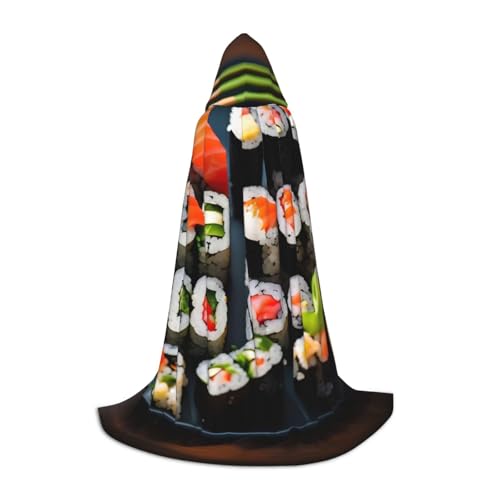 ZhanMg Kapuzenumhang mit Sushi-Muster, ideal für Cosplay, Halloween, Ostern, bequemer Umhang für Bühnenkostüme ZhanMg Kapuzenumhang mit Sushi-Muster, ideal für Cosplay, Halloween, Ostern, bequemer Umhang für Bühnenkostüme von ZhanMg