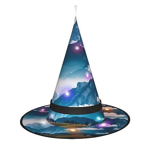 ZhanMg Landschaft mit Bergen Spitzer Hexenhut - Damen Halloween Kostüm Zubehör Party Maskerade Cosplay Kleid von ZhanMg