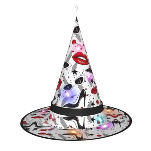 ZhanMg Lippen High Heels Spitze Hexenhut Damen Halloween Kostüm Zubehör Party Maskerade Cosplay Kleid von ZhanMg