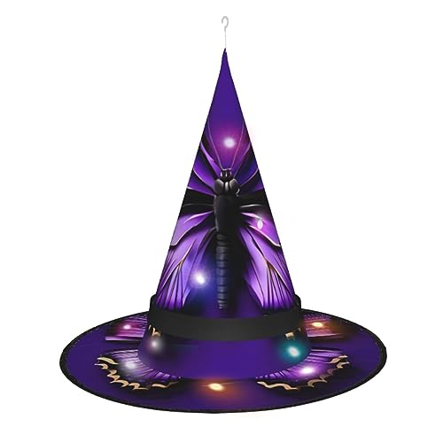 ZhanMg Niedlicher lila Schmetterling Spitzer Hexenhut - Damen Halloween Kostüm Zubehör Party Maskerade und Cosplay Kleid von ZhanMg
