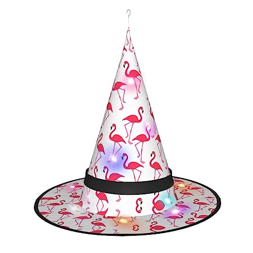ZhanMg Pinker Flamingo-Muster spitzer Hexenhut – Halloween-Kostüm-Zubehör, Party-Maskerade und Cosplay-Kleid für Damen von ZhanMg