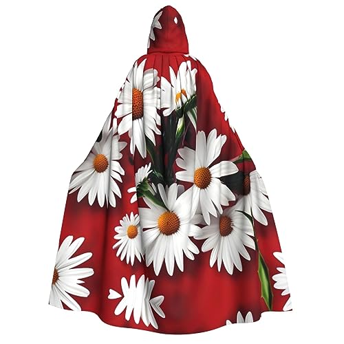 ZhanMg Rote Blume und weiße Gänseblümchen Kapuzenumhang für Erwachsene - Cosplay Weihnachten Umhang Robe für Halloween, Ostern, Karneval, Partys, Maskerade von ZhanMg