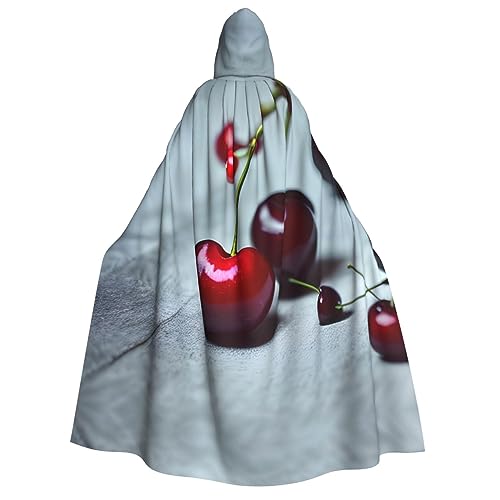ZhanMg Rote Kirschen Muster Kapuzenumhang für Erwachsene - Cosplay Weihnachten Umhang Robe für Halloween, Ostern, Karneval, Partys, Maskerade von ZhanMg