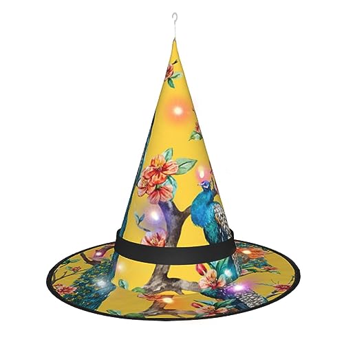 ZhanMg Schöner Pfau Spitzer Hexenhut - Damen Halloween Kostüm Zubehör Party Maskerade Cosplay Kleid von ZhanMg