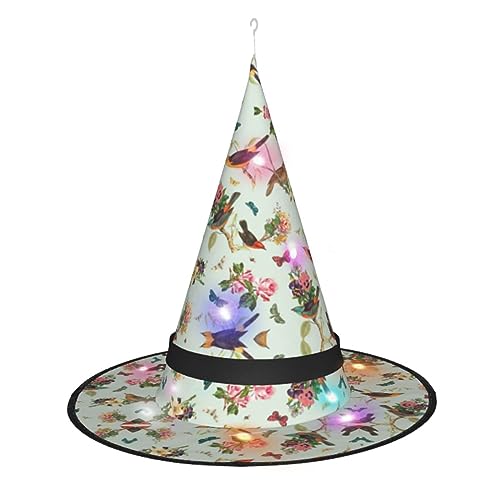 ZhanMg Spitzer Hexenhut mit Vogelmuster - Damen Halloween Kostüm Zubehör Party Maskerade und Cosplay Kleid von ZhanMg