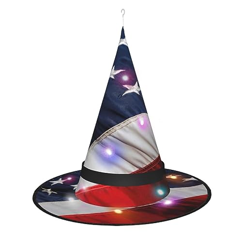 ZhanMg Spitzer Hexenhut mit amerikanischer Flagge, Halloween-Kostüm-Zubehör, Party-Maskerade und Cosplay-Kleid von ZhanMg