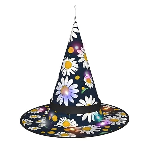 ZhanMg Spitzer Hexenhut mit floralem Gänseblümchenmuster, Halloween-Kostüm-Zubehör, Party-Maskerade und Cosplay-Kleid von ZhanMg