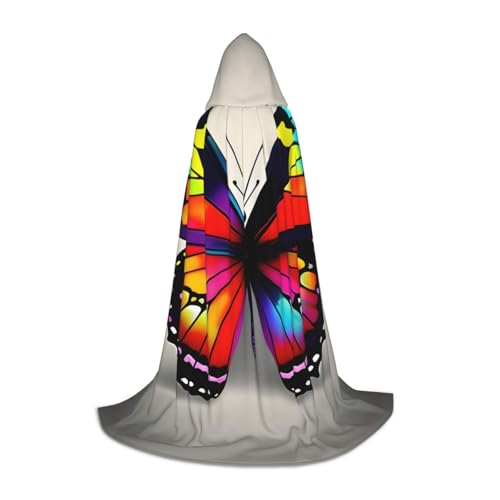 ZhanMg Umhang mit Kapuze mit buntem Schmetterlingsmuster, ideal für Cosplay, Halloween, Ostern, bequemer Umhang für Bühnenkostüme von ZhanMg