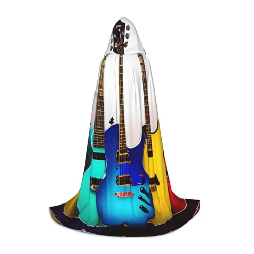 ZhanMg Umhang mit Kapuze und bunten Gitarren – ideal für Cosplay, Halloween, Ostern – bequemer Umhang für Bühnenkostüme ZhanMg Umhang mit Kapuze und bunten Gitarren – ideal für Cosplay, Halloween, Ostern – bequemer Umhang für Bühnenkostüme von ZhanMg