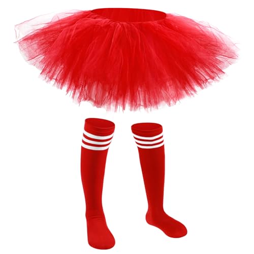 5-lagiger Tutu-Rock für Kinder, Tüll-Tutu-Rock mit Schlauchsocken, Prinzessinnenläufer-Kostüme, Cosplay für Mädchen, Kinder (rot) von Zhanmai