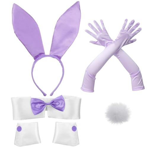 Zhanmai Bunny Kostüm Set mit Hasenohren Stirnband, Manschetten und Hasenschwanz Zubehör für Osterparty (Hellviolett) von Zhanmai