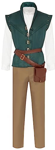 Zhazieon Prince Flynn Rider Cosplay Hemd Weste Hose Gürtel Erwachsene Eugene Fitzherbert Kostüm Halloween Outfit (Grün, Small) von Zhazieon