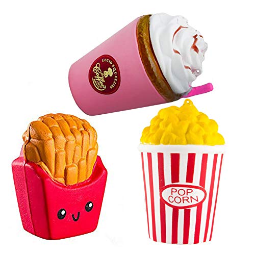 ZhengYue 3 Stück Kawaii Squishy Spielzeug - Popcorn Frappuccino Fries Squeeze Stress Squishies Langsam Dekompression Creme Duftenden Geschenk für Kinder Erwachsene Mädchen Jungen von ZhengYue