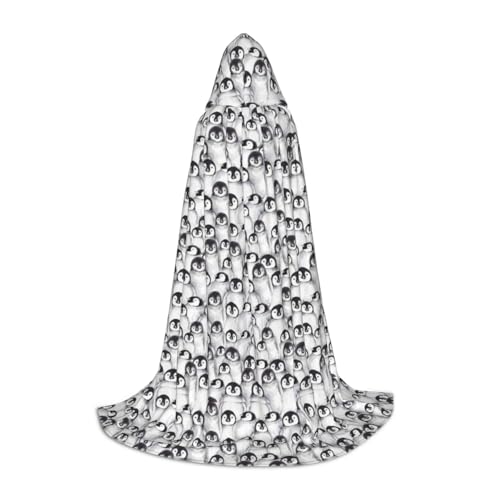 Niedlicher Pinguin-Skizzen-Druck, Halloween-Kapuzenumhang, Hexe, Cosplay-Zubehör, Erwachsene/Kinder, Kostüm für Maskerade, Halloween, Familienparty von Zhengjia