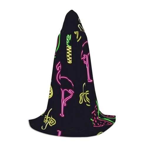 Zhengjia Ananas-Banananen-Flamingo-Druck, Halloween-Kapuzenumhang, Hexe, Cosplay-Zubehör, Erwachsene/Kinder, Faschingskostüm für Maskerade, Halloween, Familienfeier von Zhengjia