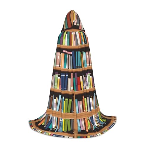 Zhengjia Bibliothek Bücherregal Druck Halloween Kapuzenumhang Hexe Cosplay Zubehör Erwachsene/Kinder Verkleidung Kostüm für Maskerade, Halloween, Familienparty von Zhengjia