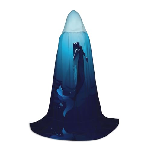 Zhengjia Blauer Meerjungfrauen-Druck, Halloween-Kapuzenumhang, Hexe, Cosplay-Zubehör, Erwachsene/Kinder, Kostüm für Maskerade, Halloween, Familienfeier von Zhengjia