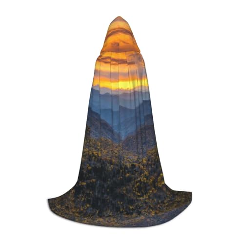 Zhengjia Blue Ridge Parkway Mountains Print Halloween Kapuzenumhang Hexe Cosplay Zubehör Erwachsene/Kinder Faschingskostüm für Maskerade, Halloween, Familienparty von Zhengjia
