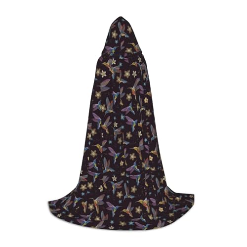 Zhengjia Blumen-Kolibri-Stickerei-Druck, Halloween, Kapuzenumhang, Hexe, Cosplay, Zubehör, Erwachsene/Kinder, Kostüm für Maskerade, Halloween, Familienparty von Zhengjia