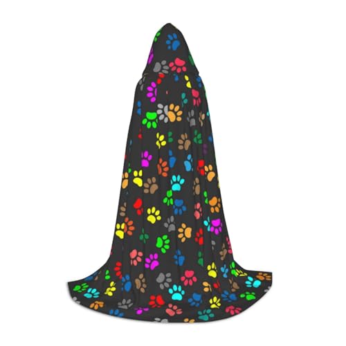 Zhengjia Bunter Hundepfotenabdruck, schwarzer Druck, Halloween-Kapuzenumhang, Hexe, Cosplay, Zubehör, Erwachsene/Kinder, Kostüm für Maskerade, Halloween, Familienparty von Zhengjia
