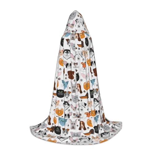 Zhengjia Cartoon-Katzen- und Hunde-Druck, Halloween-Kapuzenumhang, Hexe, Cosplay-Zubehör, Erwachsene/Kinder, Kostüm für Maskerade, Halloween, Familienfeier von Zhengjia