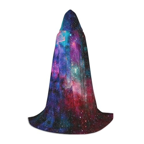 Zhengjia Farbenfroher Galaxie-Druck, Halloween-Kapuzenumhang, Hexe, Cosplay, Zubehör, Erwachsene/Kinder, Kostüm für Maskerade, Halloween, Familienfeier von Zhengjia