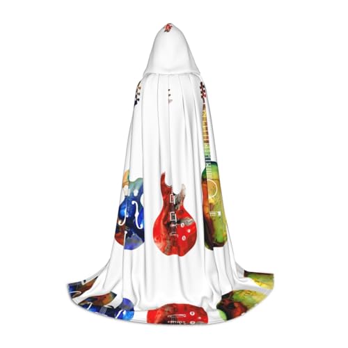 Zhengjia Farbenfroher Gitarren-Druck, Halloween-Kapuzenumhang, Hexe, Cosplay-Zubehör, Erwachsene/Kinder, Kostüm für Maskerade, Halloween, Familienfeier von Zhengjia