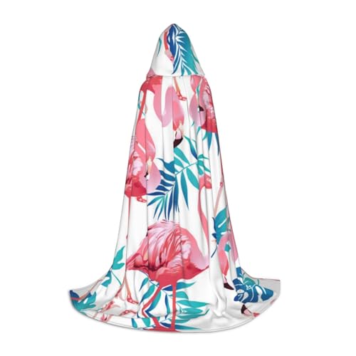 Zhengjia Flamingo-Kostüm mit Kapuze, Vogel und grünen Blättern, Halloween, Kapuzenumhang, Hexe, Cosplay, Zubehör, Erwachsene/Kinder, für Maskerade, Halloween, Familienparty von Zhengjia