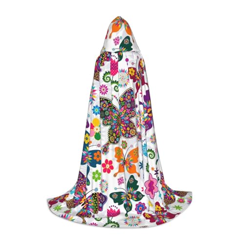 Zhengjia Frühlingsblumen-Schmetterlings-Druck, Halloween-Kapuzenumhang, Hexe, Cosplay, Zubehör, Erwachsene/Kinder, Kostüm für Maskerade, Halloween, Familienfeier von Zhengjia