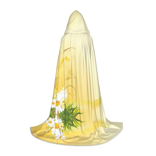 Zhengjia Gebogener Kamillenblumen-Druck, fliegende Schmetterlinge, Halloween-Kapuzenumhang, Hexe, Cosplay-Zubehör, Erwachsene/Kinder, Faschingskostüm für Maskerade, Halloween, Familienparty von Zhengjia