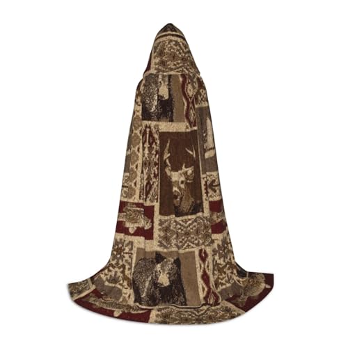 Zhengjia Halloween-Kapuzenumhang mit Bären-Hirsch-Druck, Hexe, Cosplay-Zubehör, Erwachsene/Kinder, Kostüm für Maskerade, Halloween, Familienfeier von Zhengjia