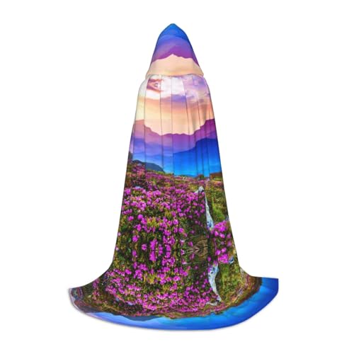 Zhengjia Halloween-Kapuzenumhang mit Berg-Blumenlandschaft, Hexe, Cosplay-Zubehör, Erwachsene/Kinder, Kostüm für Maskerade, Halloween, Familienfeier von Zhengjia