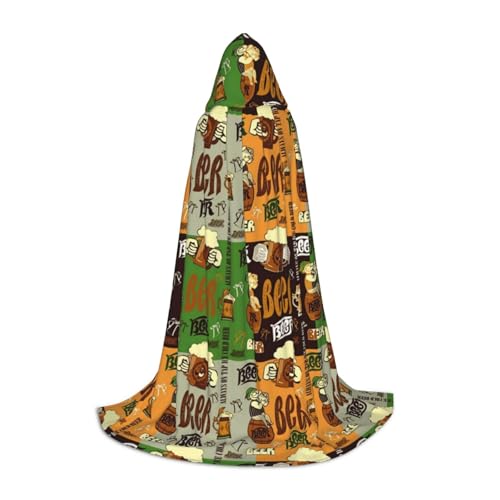 Zhengjia Halloween-Kapuzenumhang mit Bierdruck, Hexe, Cosplay-Zubehör, Erwachsenen-/Kinder-Kostüm, für Maskerade, Halloween, Familienfeier von Zhengjia