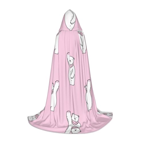 Zhengjia Halloween-Kapuzenumhang mit Eisbär-Motiv, pinker Druck, Hexe, Cosplay-Zubehör, Erwachsene/Kinder, Kostüm für Maskerade, Halloween, Familienfeier von Zhengjia