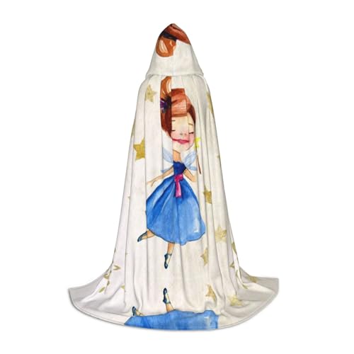 Zhengjia Halloween-Kapuzenumhang mit Feenstern-Druck, Hexe, Cosplay-Zubehör, Erwachsene/Kinder, Kostüm für Maskerade, Halloween, Familienfeier von Zhengjia