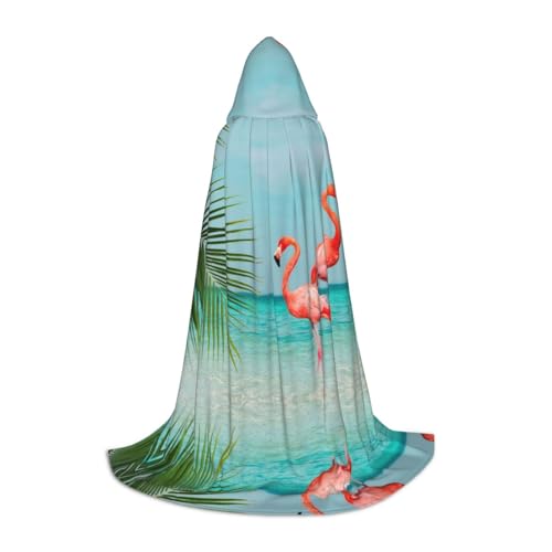 Zhengjia Halloween-Kapuzenumhang mit Flamingo-Motiv im Wasser-Druck, Hexe, Cosplay-Zubehör, Erwachsenen-/Kinder-Kostüm, für Maskerade, Halloween, Familienfeier von Zhengjia