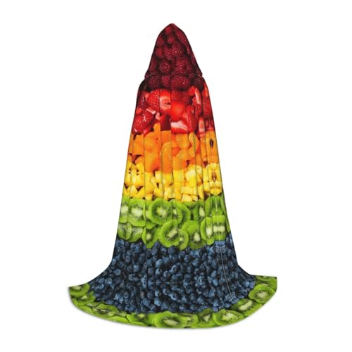 Zhengjia Halloween-Kapuzenumhang mit Frucht-Regenbogen-Druck, Hexe, Cosplay-Zubehör, Erwachsene/Kinder, Kostüm für Maskerade, Halloween, Familienfeier von Zhengjia