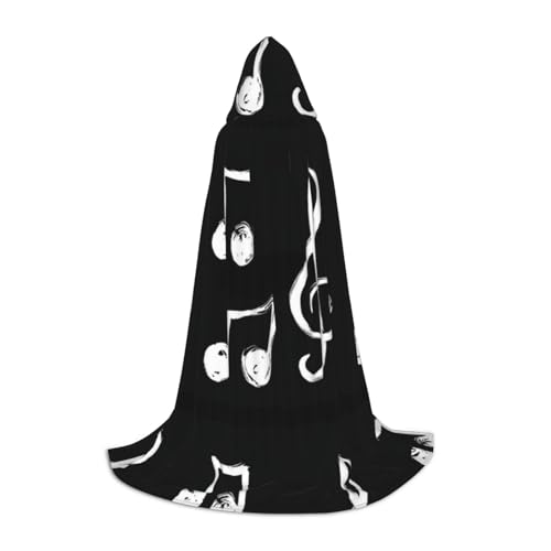 Zhengjia Halloween-Kapuzenumhang mit Musiknoten-Druck, Hexe, Cosplay-Zubehör, Erwachsene/Kinder, Kostüm für Maskerade, Halloween, Familienfeier von Zhengjia