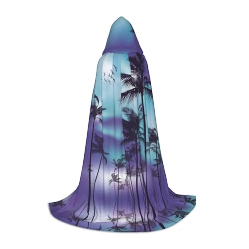 Zhengjia Halloween-Kapuzenumhang mit Palmen-Druck, Hexe, Cosplay-Zubehör, Erwachsene/Kinder, Kostüm für Maskerade, Halloween, Familienfeier von Zhengjia
