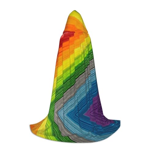 Zhengjia Halloween-Kapuzenumhang mit Regenbogenfarben-Streifendruck, Hexe, Cosplay, Zubehör, Erwachsene/Kinder, Kostüm für Maskerade, Halloween, Familienfeier von Zhengjia