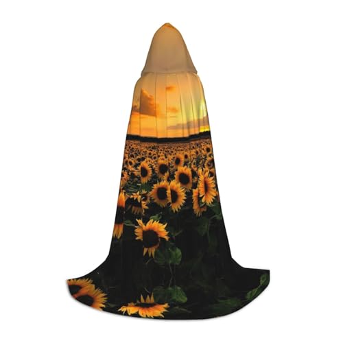 Zhengjia Halloween-Kapuzenumhang mit Sonnenblumen- und Sonnenuntergang-Druck, Hexe, Cosplay-Zubehör, Erwachsenen-/Kinder-Kostüm für Maskerade, Halloween, Familienfeier von Zhengjia