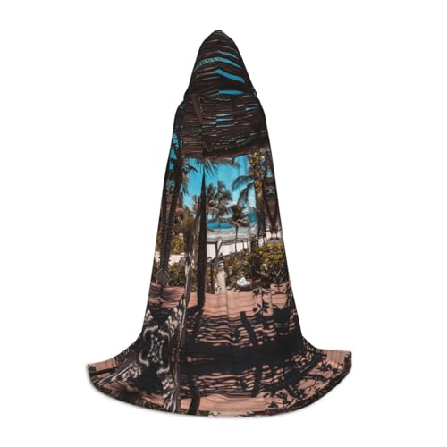 Zhengjia Halloween-Kapuzenumhang mit Strandpalmen-Druck, Hexe, Cosplay-Zubehör, Erwachsenen-/Kinder-Kostüm, für Maskerade, Halloween, Familienparty von Zhengjia