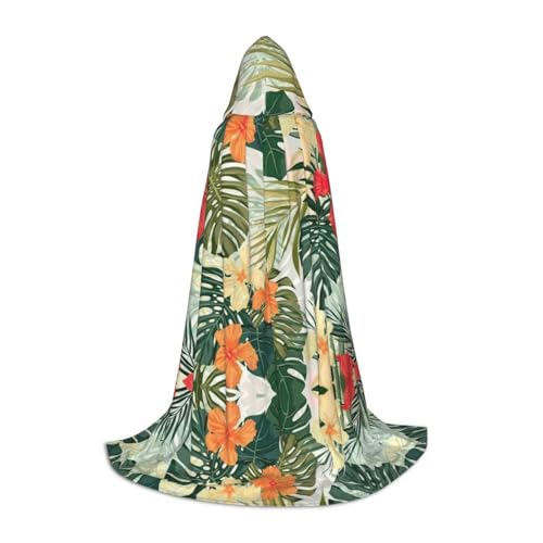 Zhengjia Halloween-Kapuzenumhang mit Vegetationsblättern und Hibiskusblüten, Cosplay-Zubehör, Erwachsenen-/Kinder-Kostüm, für Maskerade, Halloween, Familienparty von Zhengjia