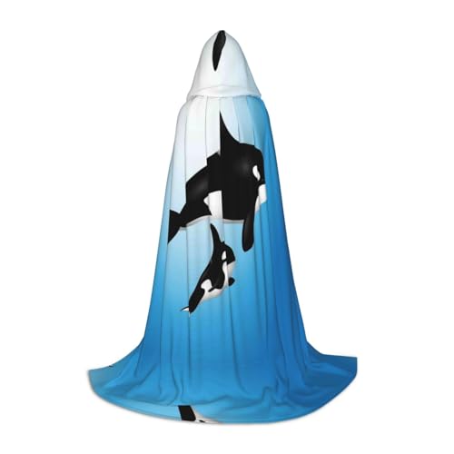 Zhengjia Halloween-Kapuzenumhang mit Wal-Druck, Hexe, Cosplay-Zubehör, Erwachsene/Kinder, Kostüm für Maskerade, Halloween, Familienfeier von Zhengjia