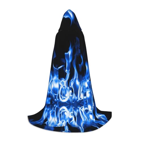 Zhengjia Halloween-Kapuzenumhang mit blauem Feuerdruck, Hexe, Cosplay-Zubehör, Erwachsene/Kinder, Kostüm für Maskerade, Halloween, Familienfeier von Zhengjia