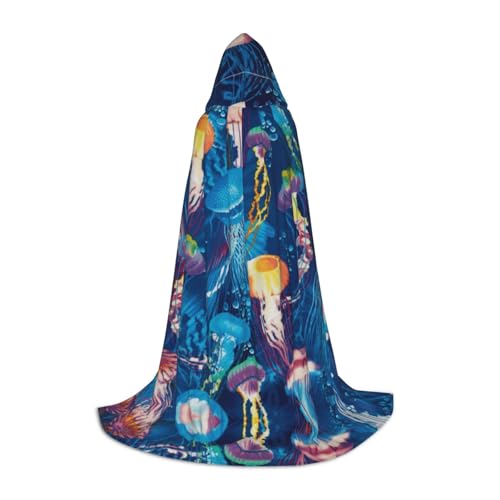 Zhengjia Halloween-Kapuzenumhang mit bunten Quallen, Hexe, Cosplay-Zubehör, Erwachsenen-/Kinder-Kostüm, für Maskerade, Halloween, Familienfeier von Zhengjia