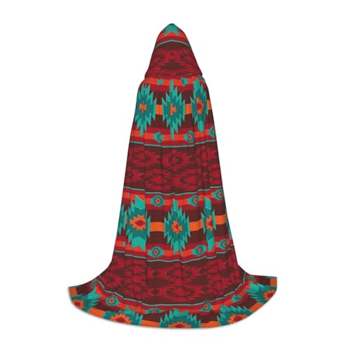 Zhengjia Halloween-Kapuzenumhang mit ethnischem geometrischem Muster, Hexe, Cosplay-Zubehör, Erwachsene/Kinder-Kostüm, für Maskerade, Halloween, Familienfeier von Zhengjia